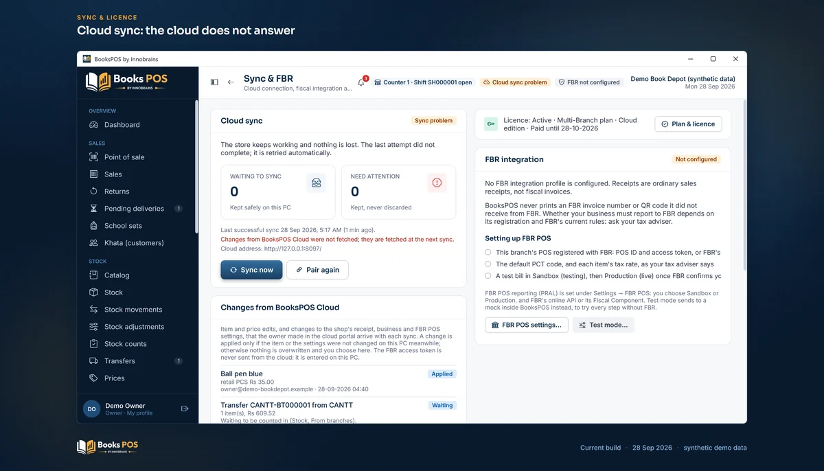 Sync & FBR showing a sync problem: the cloud did not answer, events kept and retried